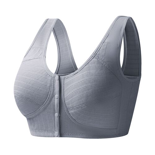 New threaded cloth pure cotton front button bra, women's vest style thin cotton style large size no wire bra for middle-aged and elderly people