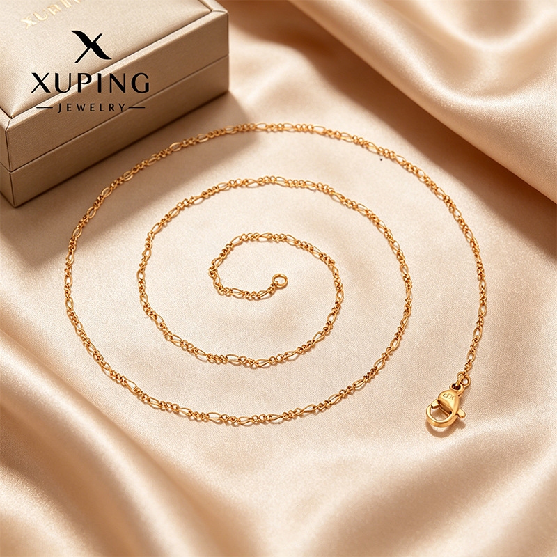 Xuping simple acero inoxidable 18k cadena de pigmento cadena de collares retro transfronterizos europeos y estadounidenses cadena regular al por mayor