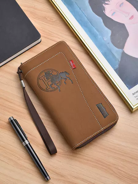 2026 New Men's Wallet European and American Retro Zipper Phone Bag Men's Large Capacity Clutch Bag Multi-Card Slot Business Bag