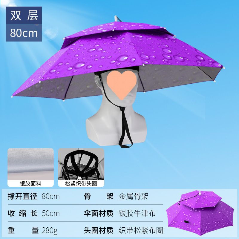 伞帽头戴雨伞帽子钓鱼头戴太阳伞户外采茶环卫防晒斗笠伞折叠大号|undefined