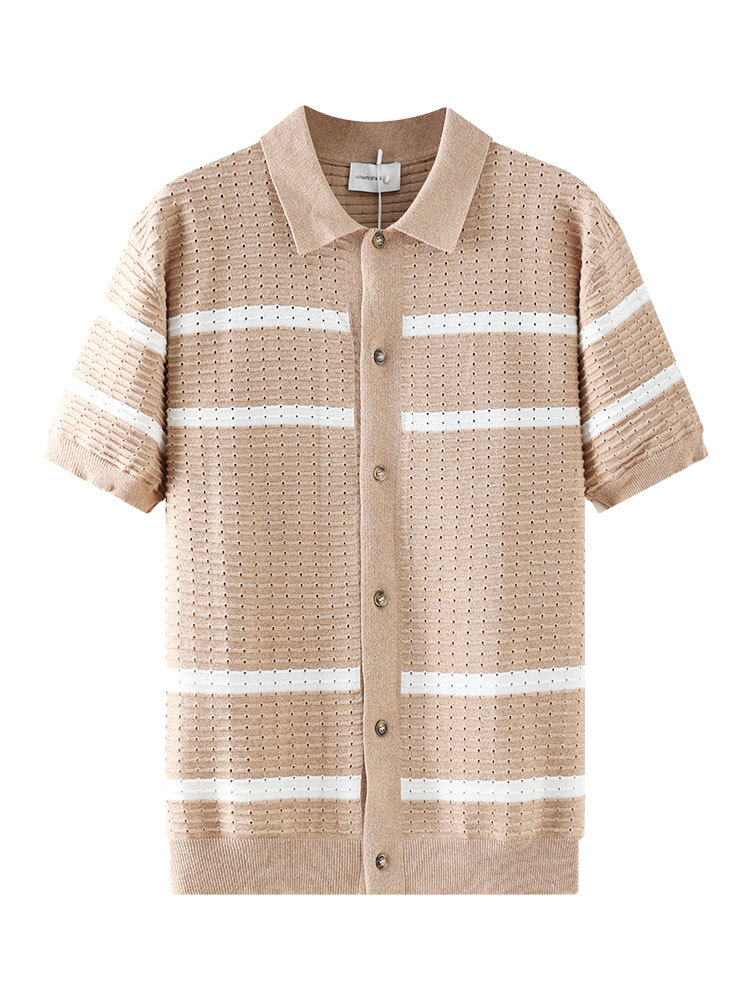 Polo de hielo de punto de hombre, camiseta de manga corta, hombre de verano viejo, estilo de alto nivel, camiseta de botón de negocios, camiseta de hombre