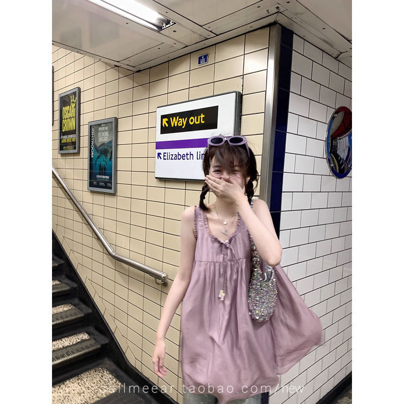 Callmeear//【Berry Mousse】Lyocell Tencel Lace Vest Doll Skirt Short A-Line Dress