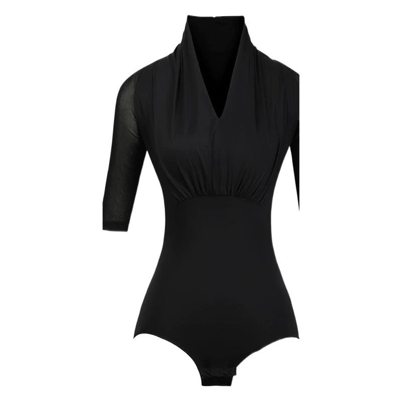 Современная одежда для тренировок по танцам, женская одежда для тренировок с короткими рукавами, комбинезон для танцевальных тренировок, топ из плиссированной сетки с короткими рукавами