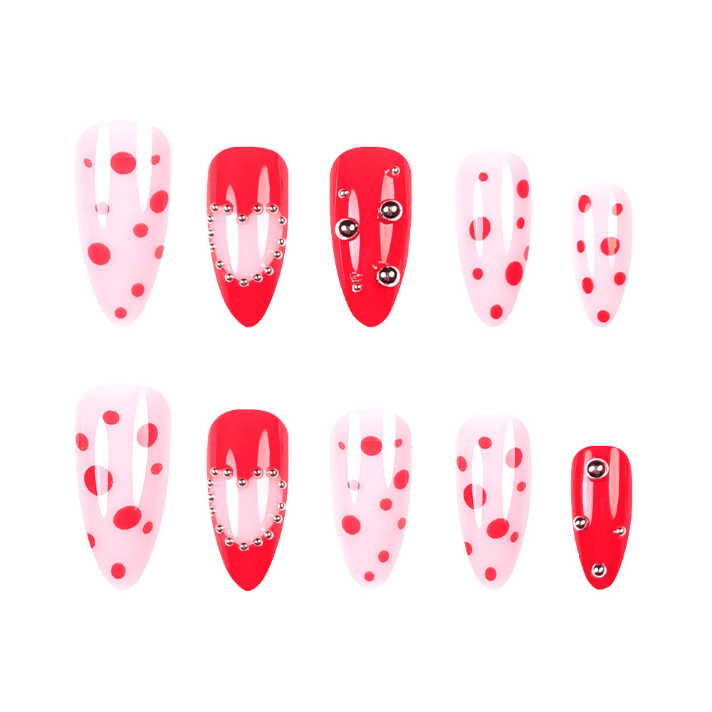 Dulce rosa rosa ondulado punto de perforación de uñas comercio exterior venta más vendidas amor desgaste de uñas 24 piezas de parche de uñas falsas image 5