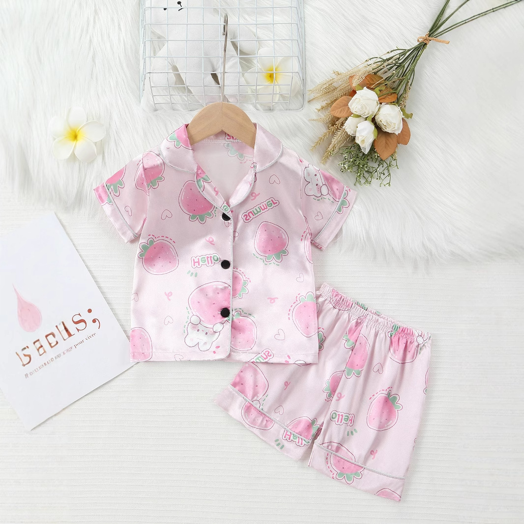 Children's Summer Cartoon Print Pajamas Short Sleeved Shorts Set Home Wear For Easter Air Conditioning Fashion Kids' Clothing (3-7Y)_voghion.com