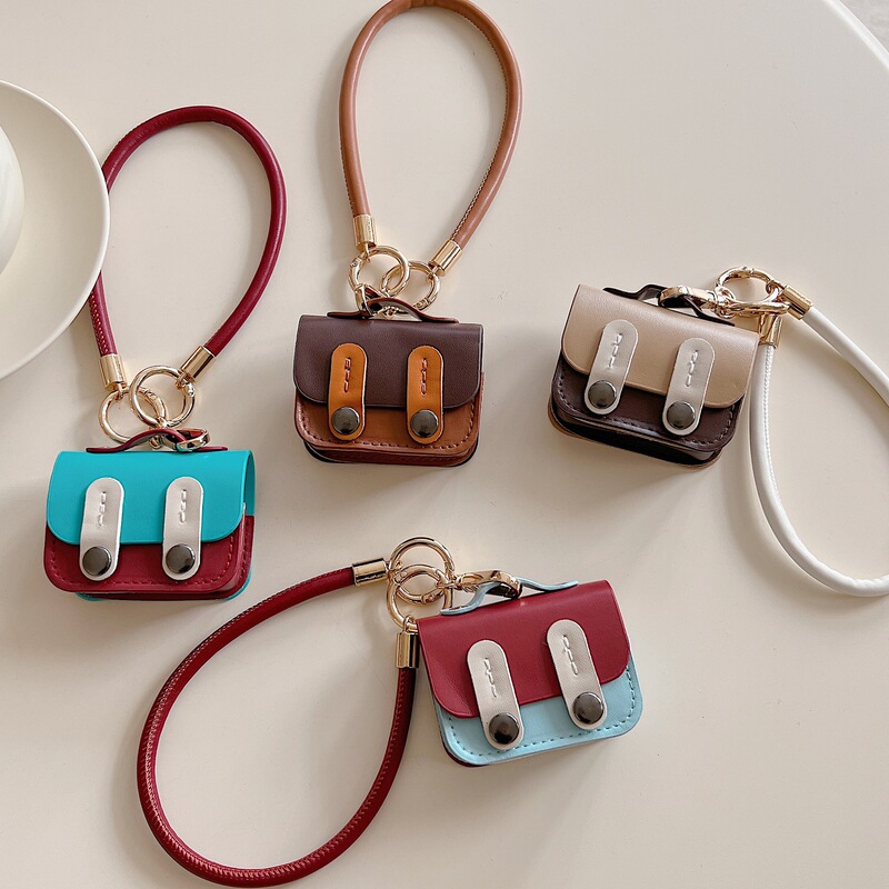 Niche Preppy Style Contrasting Color School Bag Backpack Headphone Case Airpods4 Leather Protective Cover Pro2 Apple Headphone Case