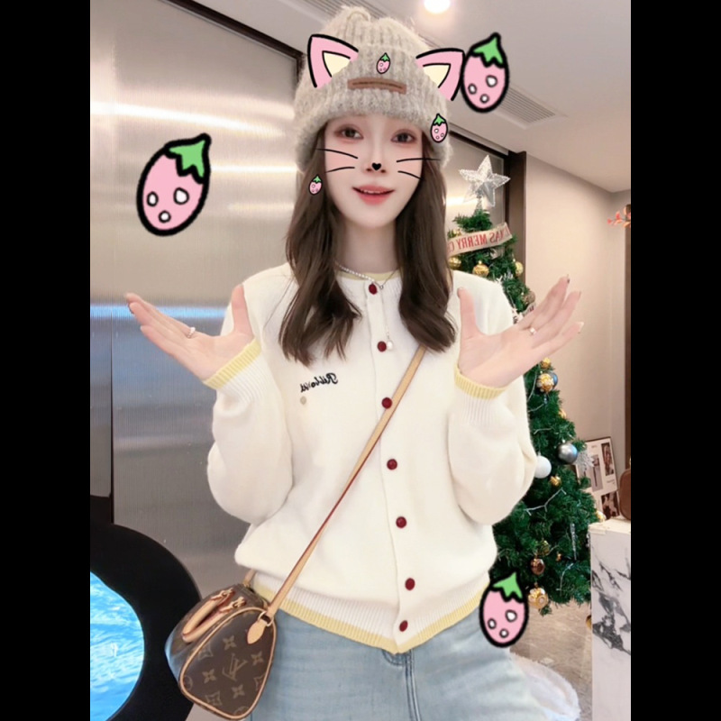 独特超好看短款毛衣外套女春秋季2025新款撞色假两件针织开衫上衣|undefined