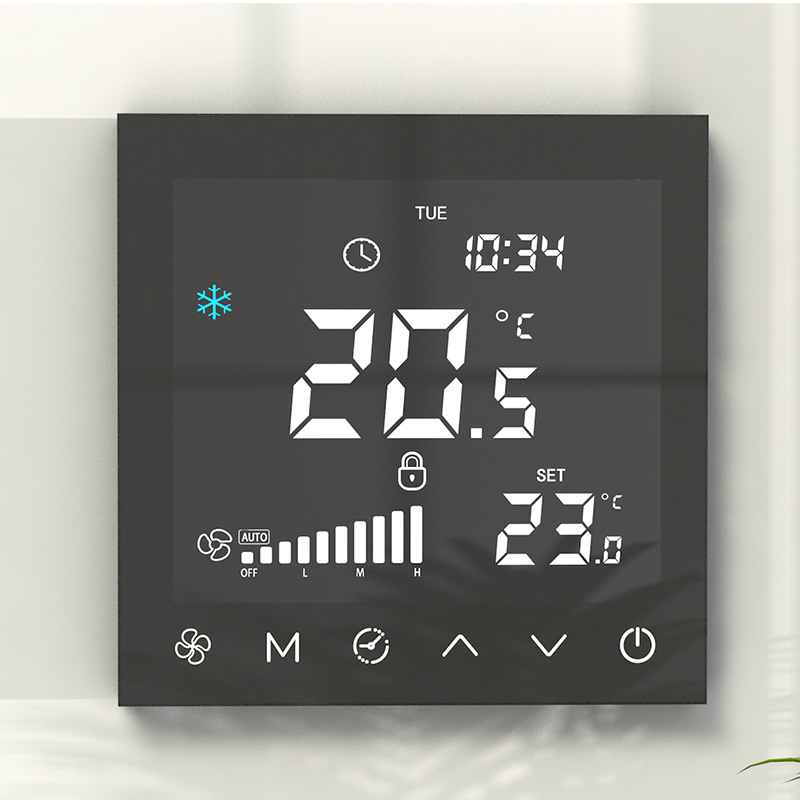 多色可选风机盘管温控器，普通液晶控制器，交流三速+旁通+RS485