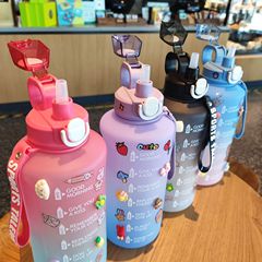 Wholesale Large-Capacity Water Bottle with Plastic Straw, Trendy Gradient-Color Kettle, Portable Design with Carry Strap, Plus Customizable Stickers