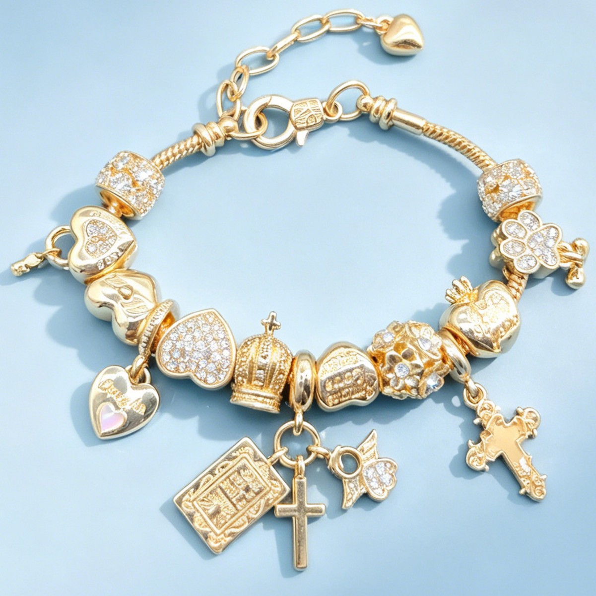Brazalete Panjia nocturna cruzada transfronteriza pulsera de explosión diamante de amor flor clave colgante joyas de moda