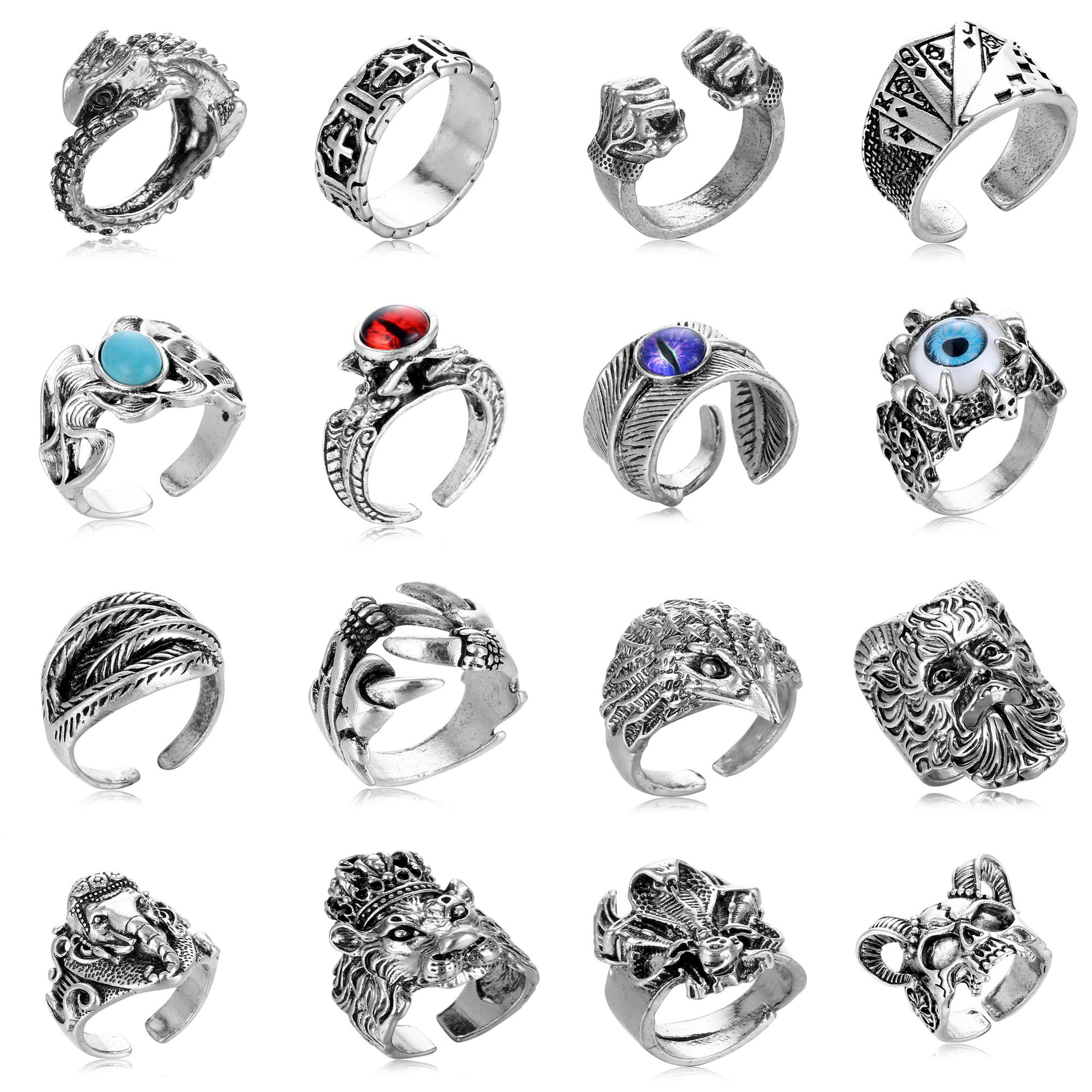 40g Weight Open Rings, Rings Classification Men's Unisex Hip-Hop Retro Exaggerated Open Rings Rings Crown Alloy Punk Rings