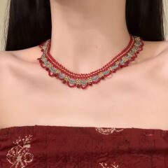 新中式小米珠蕾丝多层项链女国风高级感choker锁骨链复古轻奢颈链