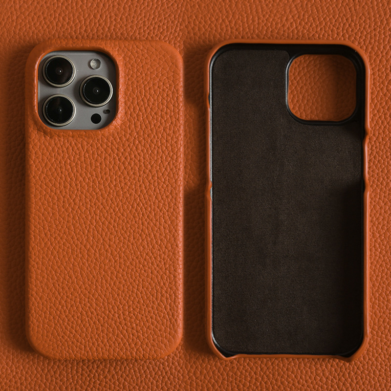 Suitable for Apple 16 Genuine Leather Mobile Phone Case Anti-Fall 15/14 Cowhide Mobile Phone Case iPhone 13 Promax Protective Cover