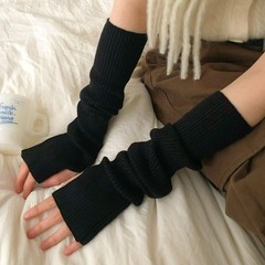 韓国のニットの毛糸の半袖の手袋の女性の秋冬の保温の百合の指はタッチパネルの防寒の腕の長い袖のカバーに触れることができます。