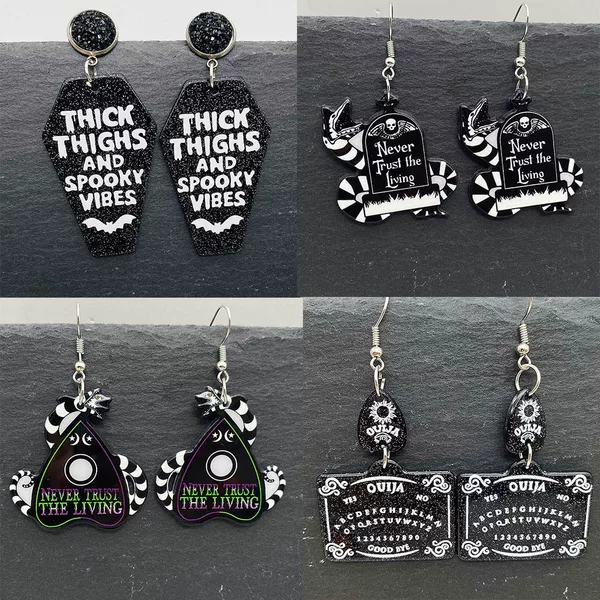 Cross-Border Halloween Earrings Coffin Bat Ghost Acrylic Earrings Earrings Halloween Gift Earrings for Women