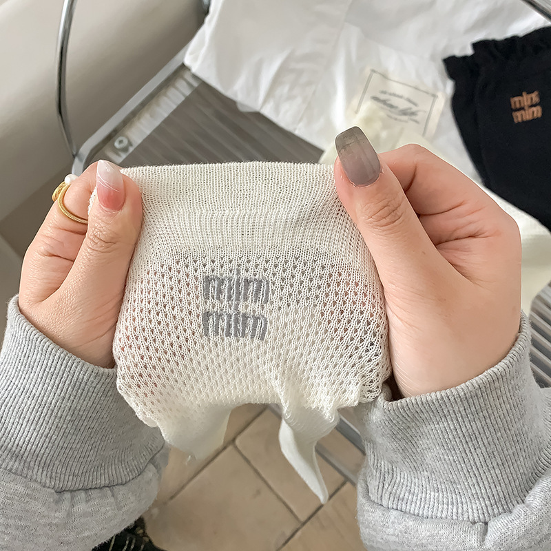 春夏新款M刺繡花邊襪中筒襪女堆堆襪網格透氣襪子薄
