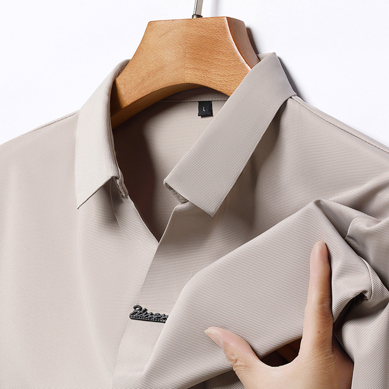Summer New Short Sleeved T-Shirt For Men's Scissors Flip Fashion Casual Top Solid Color Scarless Shirt Collar Bottom_voghion.com