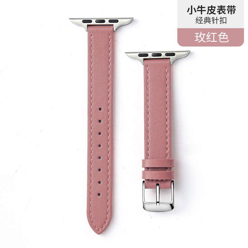 Adecuado para iwatch4/5/6/7/8/se Apple delgada capa superior de cuero hebilla Correa 14mm Apple correa de cuero