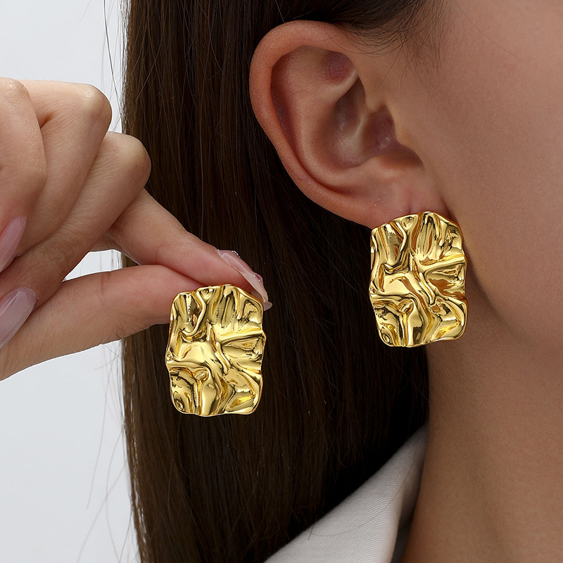 Zinc Alloy Square Wave Texture Earrings
