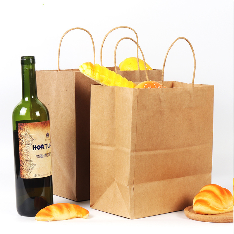 工厂牛皮纸袋手提袋印刷logo面包吐司烘焙打包袋红色黑色粉色纸袋