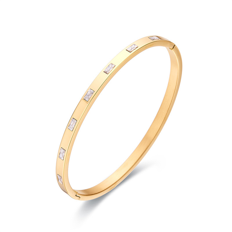 Real Gold Plated Plating Material Artificial Gemstones Inlay Material PVD Coated Real Gold Plated Solid Color Stainless Steel Streetwear Waterproof Non Tarnish Bangle