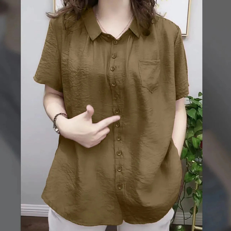 High-End Fat Women's Clothing, Fat Mom Plus Size Plus Size Shirt, Belly-Covering Top, Middle-Aged Women's Short-Sleeved Cardigan