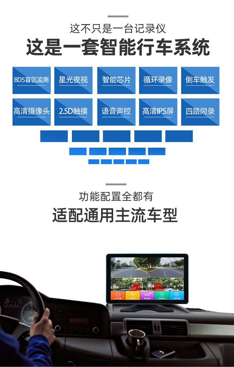 Truck Semi-Trailer Four-Way Monitoring High-Definition Reversing Image All-In-One Device Intelligent Blind Spot Monitoring Driving Recorder