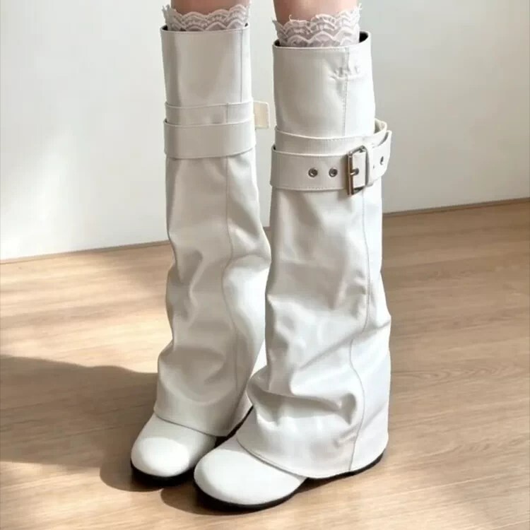 Unique style women's belt buckle boots, 2026 autumn/winter new round-toe over-the-knee versatile long boots Unique style women's belt buckle boots, 2026 autumn/winter new round-toe over-the-knee versatile long boots