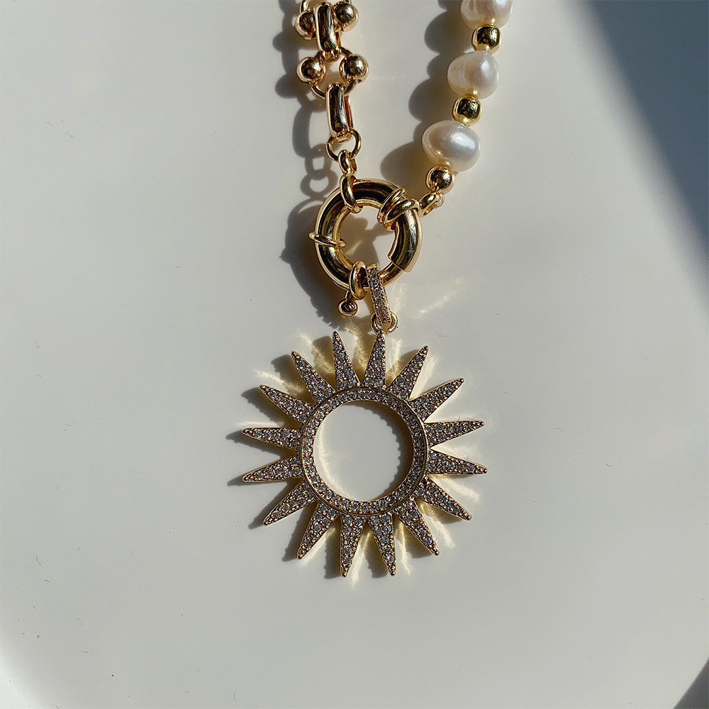 Lady Sun Pearl Metal Plating Zircon Necklace 1 Piece