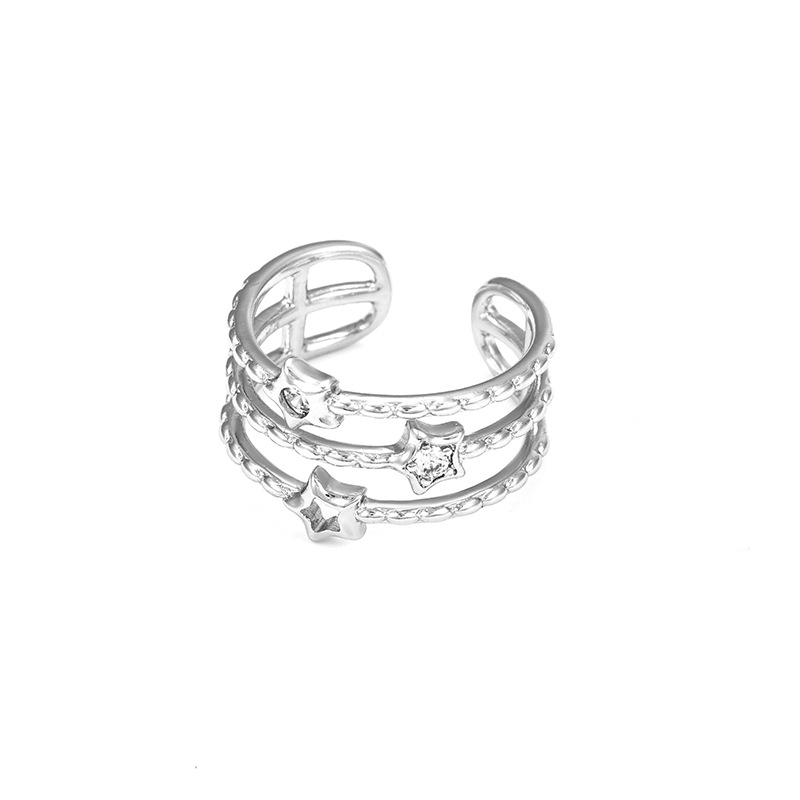 Xuking joyería blanco con incrustaciones de oro sintético cubic zirconia ancho anillo estrella anillo abierto para las mujeres