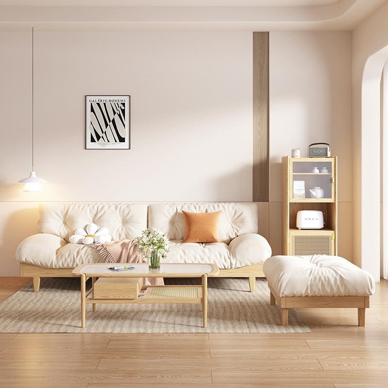 Nórdico blanco cera madera sofá nube estilo japonés sala de estar fila recta moderno simple pequeño apartamento sofá