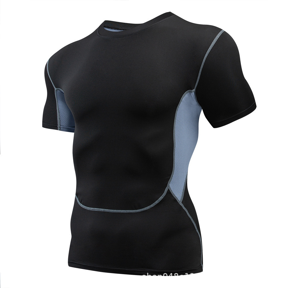 Fitness hombre camiseta de cuello redondo de baloncesto camiseta de fútbol de compresión de manga corta blanco rojo