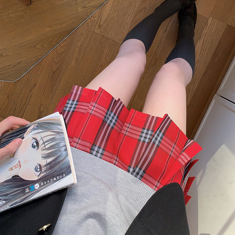 Kyushu Private School offers original JK plaid skirts [New Year Edition] Japanese JK uniform authentic red autumn and winter pleated skirt