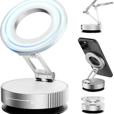 Car phone holder: and Vacuum Suction for - noble-silver-metal-support-frame-n52-rubidium-magnetic-v40-vacuum-negative-pressure-adsorption-720-fold-and-rotate