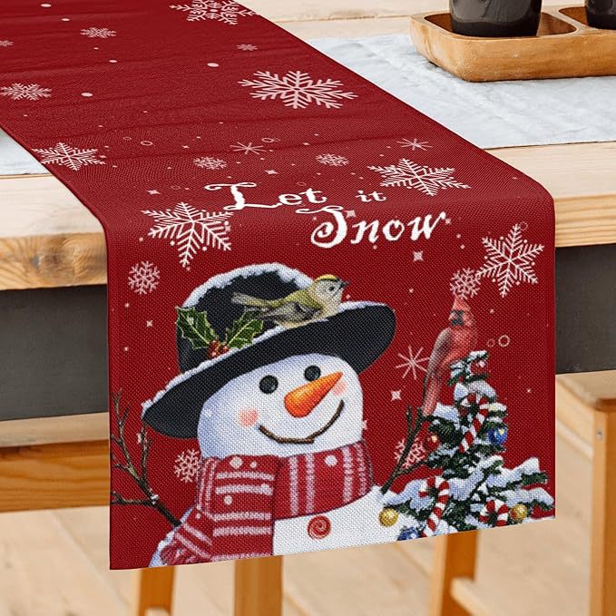 Transfronterizo 2024 Amazon nuevo invierno Navidad muñeco de nieve flocos de nieve lino tabla bandera de mesa mesa mesa de comedor bandera de té image 15