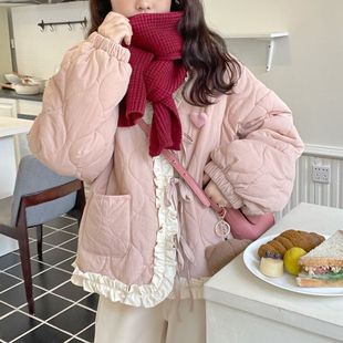 Design Sense Lace Cotton-padded Jacket Women's 2022 Winter New Korean Style Loose Student's Cotton-padded Jacket Women's ins Trendy Coat