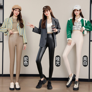PU leather pants women's autumn and winter wear plus velvet padded leggings high waist slim size tight warm pants for foreign trade Wholesale