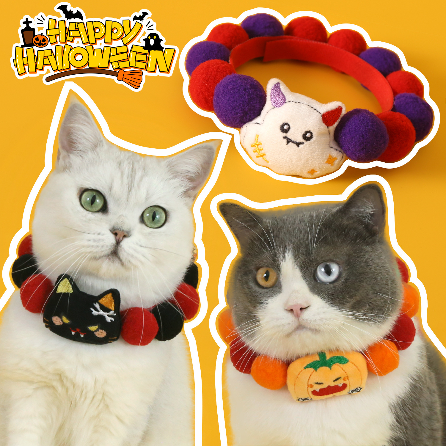 Mascotas felinos collar de bola de Halloween dibujos animados calabaza fantasma extraño perrito bib accesorios de comercio exterior bib