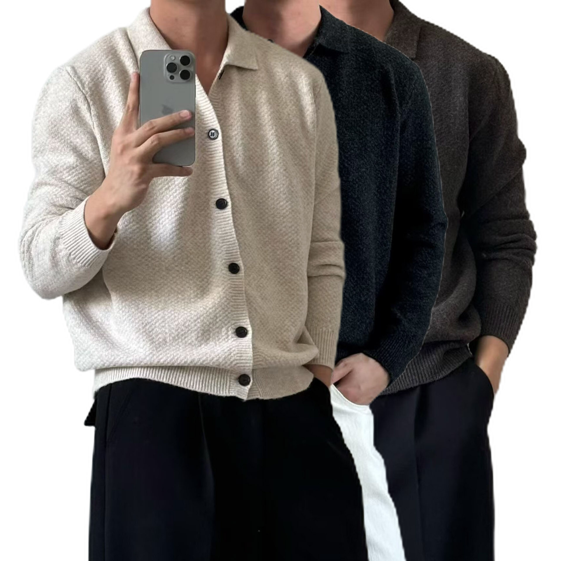 Explosiones transfronterizas de tamaño grande europeo polo camiseta con solapa camiseta de punto suéter hombre viejo dinero cardigán chaqueta fábrica al por mayor