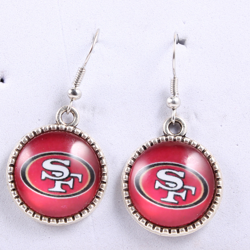 Nfl American Football Team Earrings Jewelry Cowboys Buccaneers Steelers 49Ers and Other 32 Team Emblem Gemstones