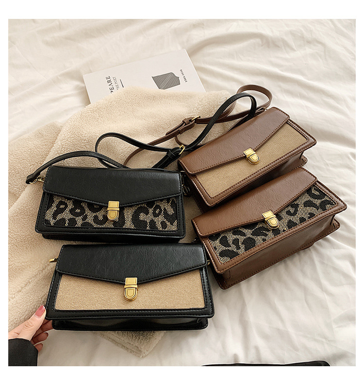 Women's Small Pu Leather Color Block Leopard Fashion Square Flip Cover Crossbody Bag display picture 5