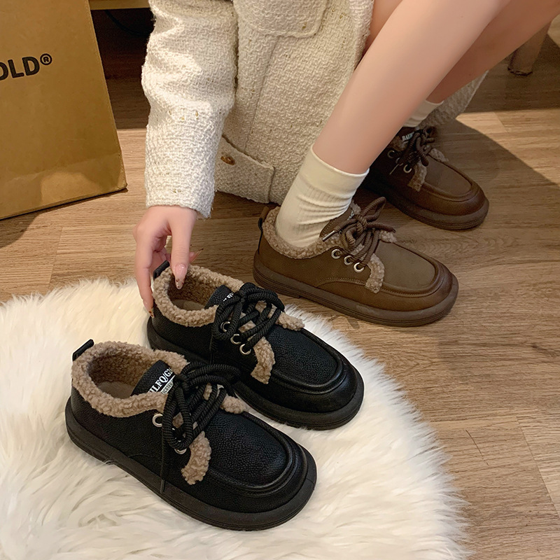 Kleine Lederschuhe im britischen Stil, trendige Winternische für Mädchen, Isolierung aus Baumwollplüsch mit niedrigem Absatz, Außenschuhe mit weicher_voghion.com