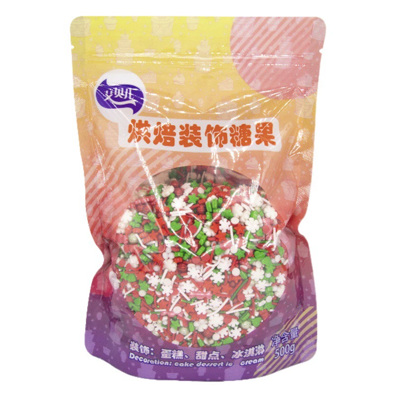 Новое Рождество 500 г съедобные украшения для выпечки торта Санта-Клаус Лось Снеговик листья цветные иглы сахарные бусины