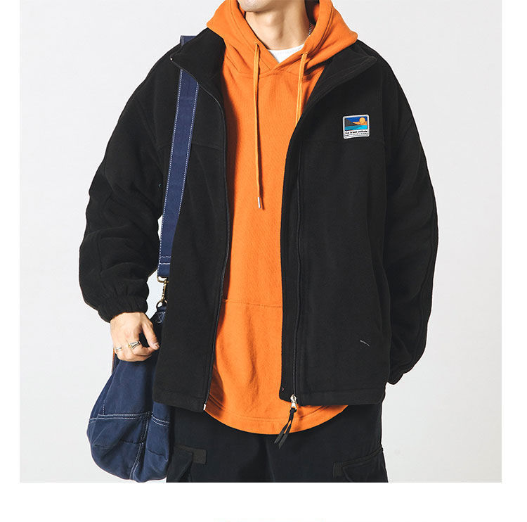 Herren-Fleecejacke mit Stehkragen, Reißverschluss und Sherpa-Futter (Schwarz/Grün/Khaki, M-3XL)_voghion.com