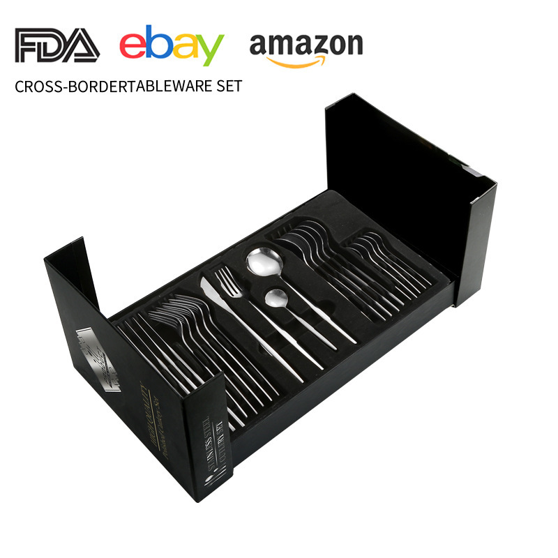 Juego de cuchillo y tenedor de comida occidental portuguesa de acero inoxidable de Amazon transfronterizo Juego de 24 piezas de bistec, cuchillo, tenedor, cuchara, cuchara, juego de cuchara de postre