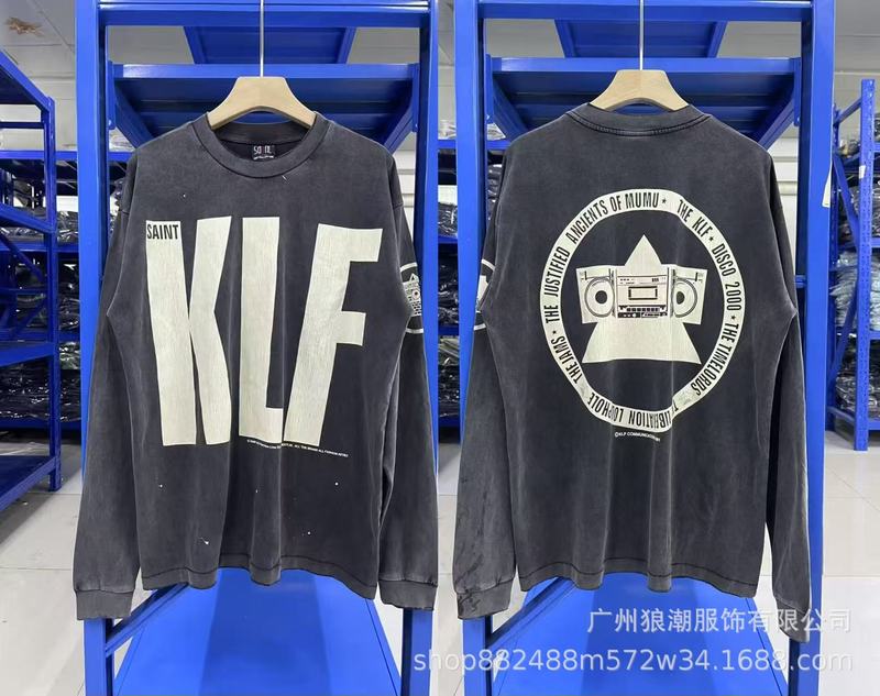 美式复古SAINTMICHAELICON潮牌人像破坏套男女做旧休闲长袖集结地|undefined