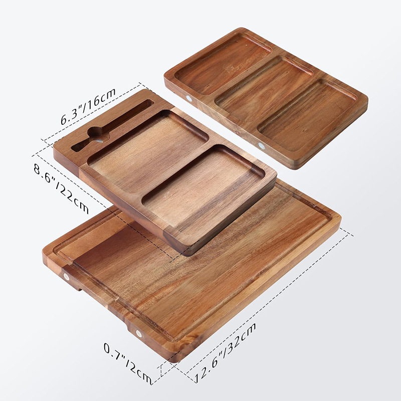 Tablero de madera multifuncional tablero de escritorio bandeja de gran capacidad fiesta doméstica snack bandeja de madera acacia
