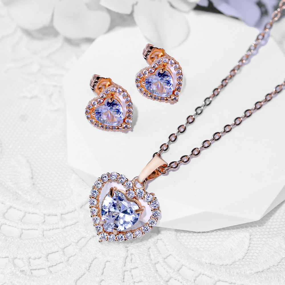Europa y América de moda bronce incrustado gran pendientes de zircon collar conjunto de joyería pendientes de mujer colgante hermosa joyería transfronteriza