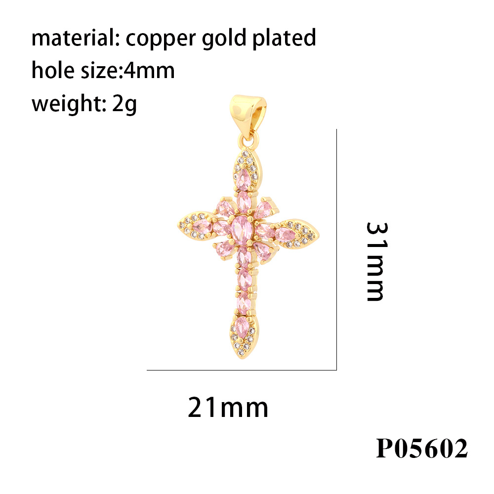 1 Piece 31 * 21mm Copper Zircon Gold Plated Cross Pendant display picture 6