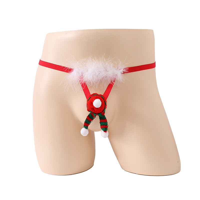 Men's elastic underwear Christmas feather new sexy underwear European and American cross-border Men's sexy underwear thong